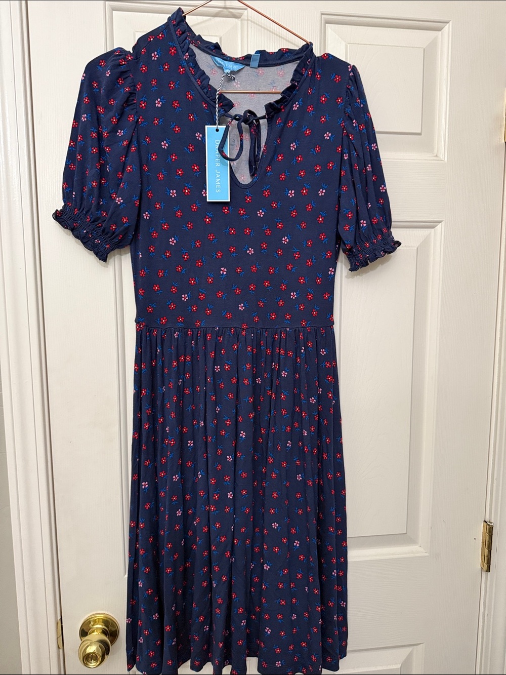 Draper James Navy Midi Dress with Red Floral Print